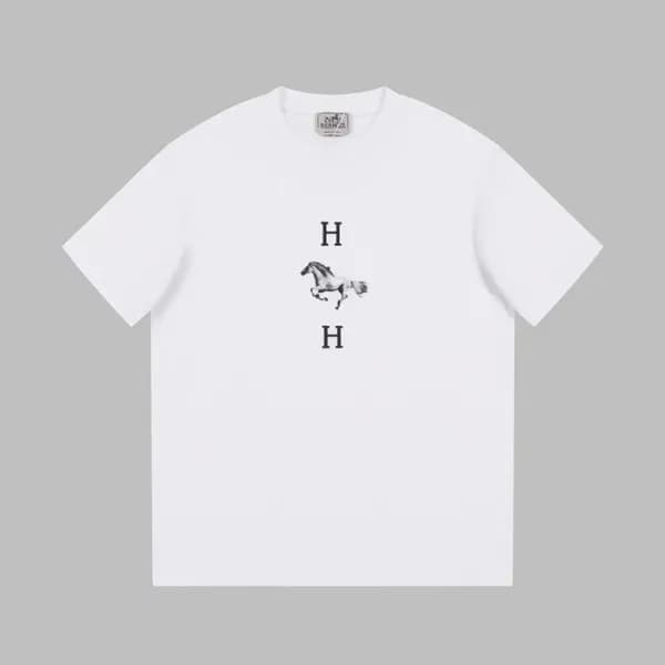에르메스 남성 화이트 크루넥 반팔티 - Hermes Mens White Short slee… - 1