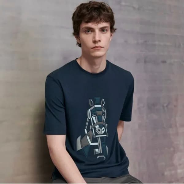 에르메스 남성 그린 크루넥 반팔티 - Hermes Mens Green Short sleev… - 1