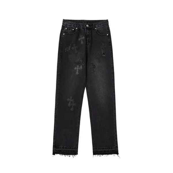 크롬하츠 남성 트렌디 블랙 청바지 - Chrom Hearts Mens Black Jeans… - 1