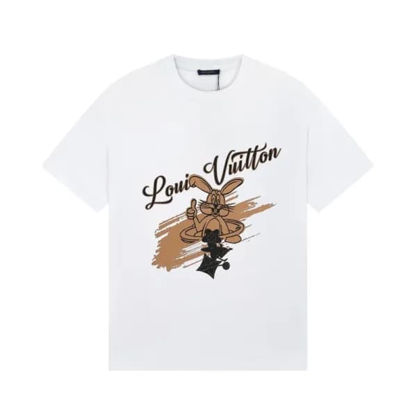 루이비통 남성 화이트 크루넥 반팔티 - Louis vuitton Mens White Sho… - 1
