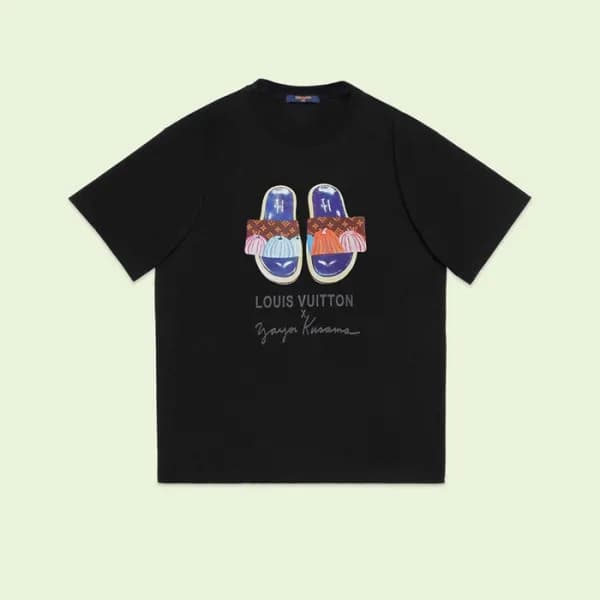 루이비통 남성 크루넥 블랙 반팔티 - Louis vuitton Mens Black Shor… - 1