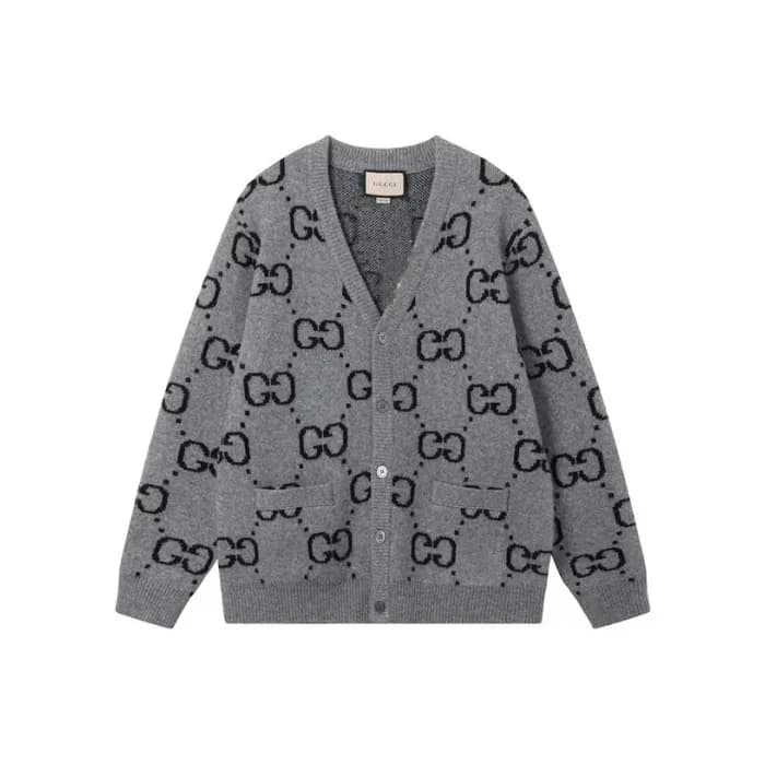 구찌 남성 그레이 브이넥 가디건 - Gucci Mens Gray Cardigan - gu1… - 1