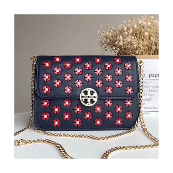 Tory Burch Leather Blue Chain Shoulder Cross Bag,2… - 1