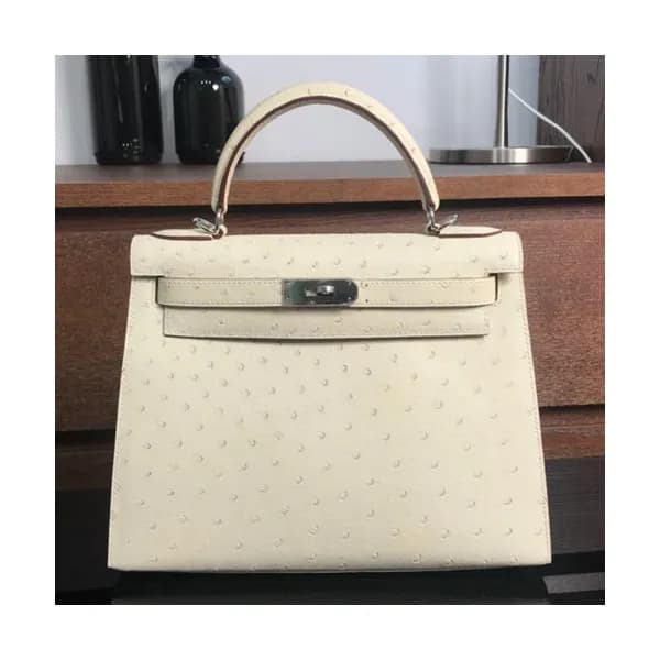 Hermes Kelly Ostrich Leather Tote Shoulder Bag ,28… - 1