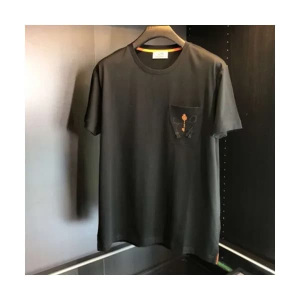 Hermes 2019 Mens Crew-neck Cotton Short Sleeved Ts… - 1