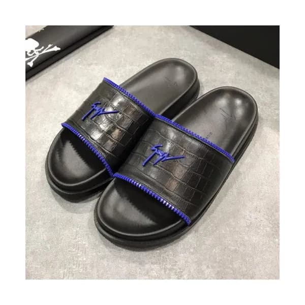 Giuseppe Zanoti 2019 Mens Logo Leather Slipper - 쥬…