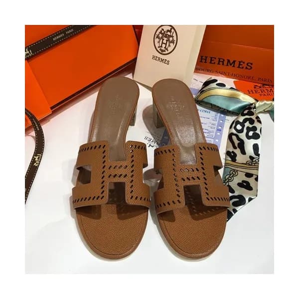 Hermes 2019 Ladies Oasis Leather Middle Heel Slipp… - 1