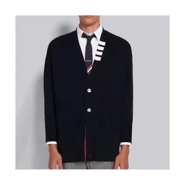 Thom Browne Mm/Wm Strap V-neck Cardigan Navy - 톰브… - 1
