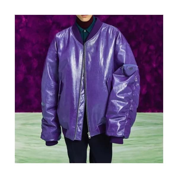 Prada Mens Logo Casual Leather Jacket Purple - 프라다… - 1