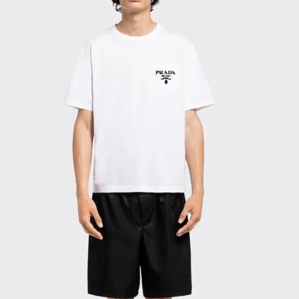 프라다 남자 크루넥 화이트 반팔티 - Unisex White Tshirts - Pra02… - 1