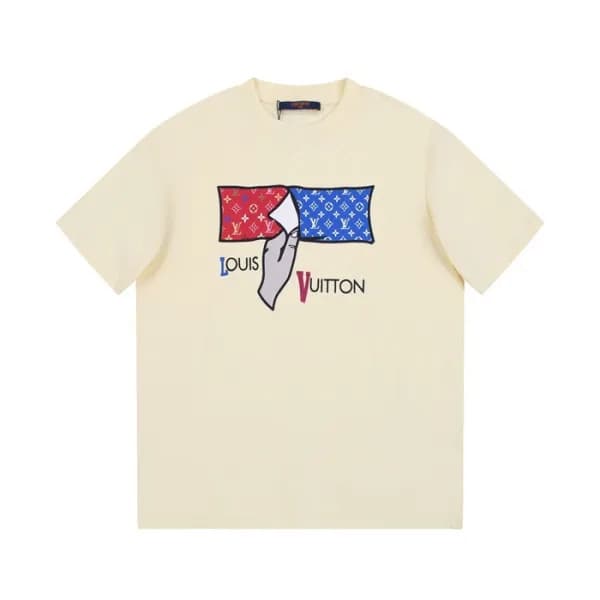 루이비통 남성 아이보리 크루넥 반팔티 - Louis vuitton Mens Ivory Ts… - 1