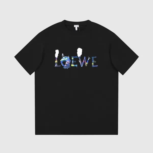 로에베 남/녀 이니셜 블랙 반팔티 - Loewe Unisex Black Short slee… - 1