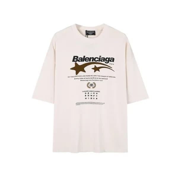 발렌시아가 남성 베이지 크루넥 반팔티 - Balenciaga Mens Beige Short… - 1