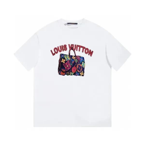 루이비통 남성 화이트 크루넥 반팔티 - Louis vuitton Mens White Sho… - 1