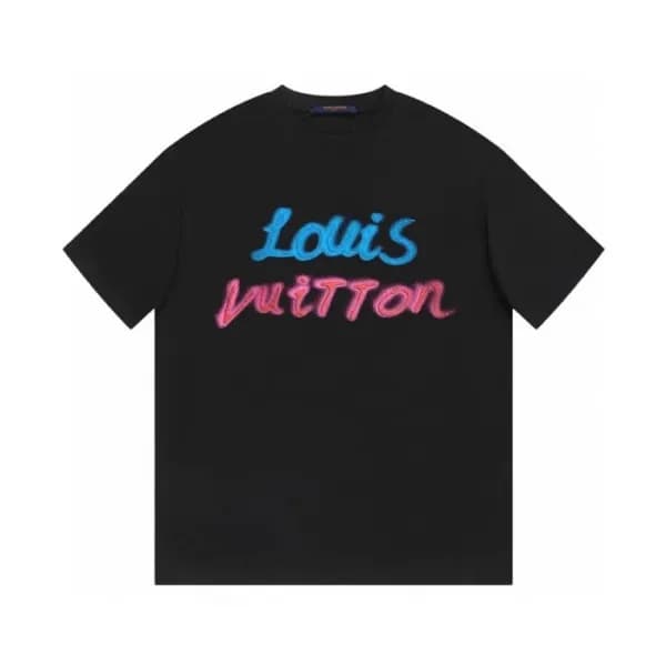 루이비통 남성 블랙 크루넥 반팔티 - Louis vuitton Mens Black Shor… - 1