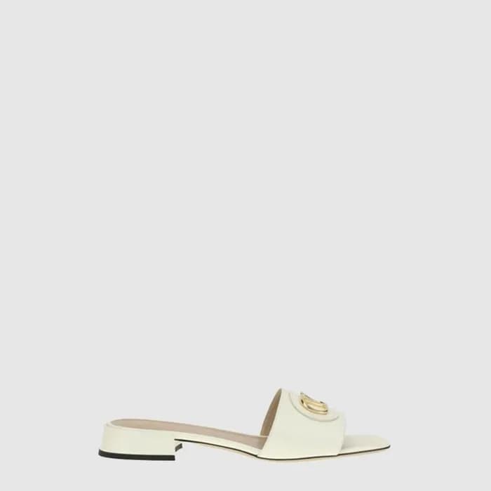 발렌티노 여성 브이로고 시그니처 카프스킨 슬라이드 샌들 - Valentino Womens … - 1