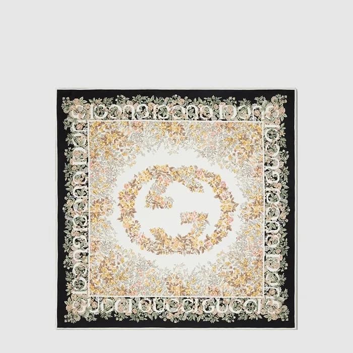 구찌 여성 인터로킹 G 플로라 프린트 까레 - Gucci Womens Interlocking G Flora Print Carré - acc8971x - 1
