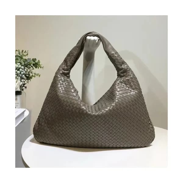 Bottega Veneta Leather Khaki Hobo Tote Shoulder Ba… - 1