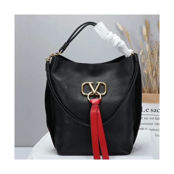 Valentino 2019 V-ring Leather Tote Shoudler Bag,34… - 1