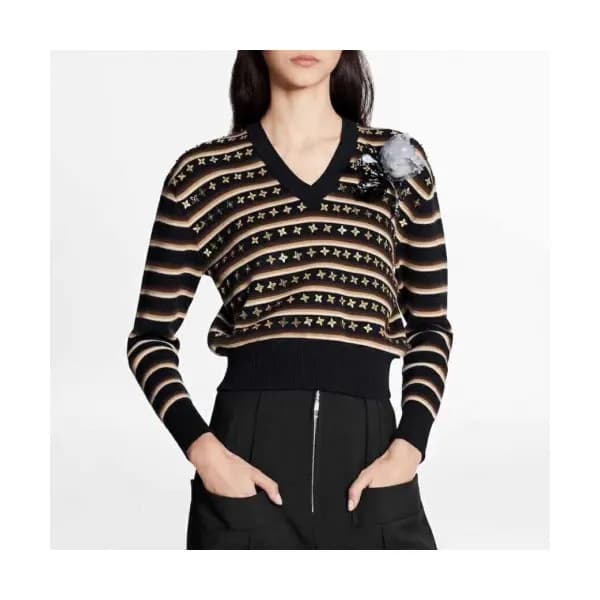 Louis vuitton 2020 Womens Logo V-neck Wool Sweater… - 1