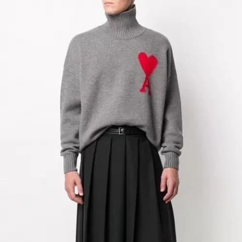 Ami 2020 Womens Logo Casual Turtle-neck Sweaters … - 1