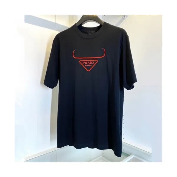 Prada Mens Basic Logo Short Sleeved Tshirts Navy … - 1