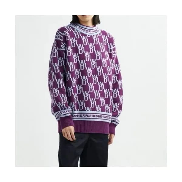 WELLDONE Mm/Wm Retro Logo Crew-neck Sweaters Purp… - 1
