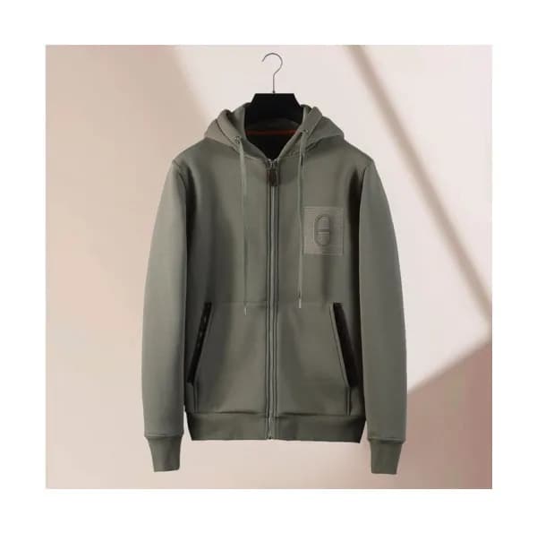 Hermes Mens Logo Casual Cotton Hoodie Khaki - 에르메스… - 1