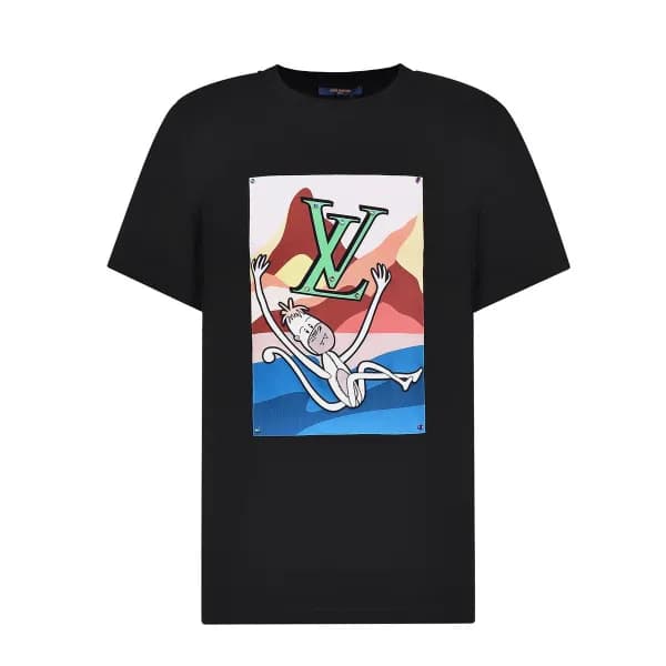 루이비통 남자 크루넥 블랙 반팔티 - Unisex Black Tshirts - lou039… - 1