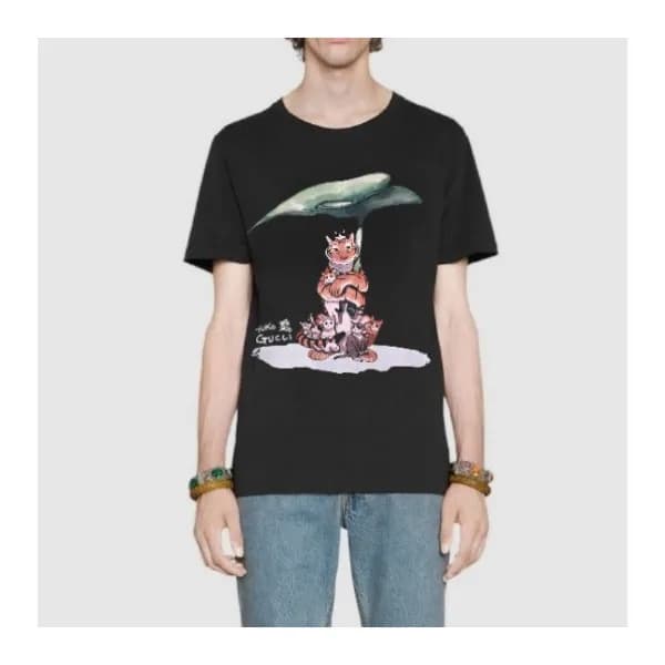 구찌 남자 크루넥 블랙 반팔티 - Unisex Black Tshirts - guc04578… - 1