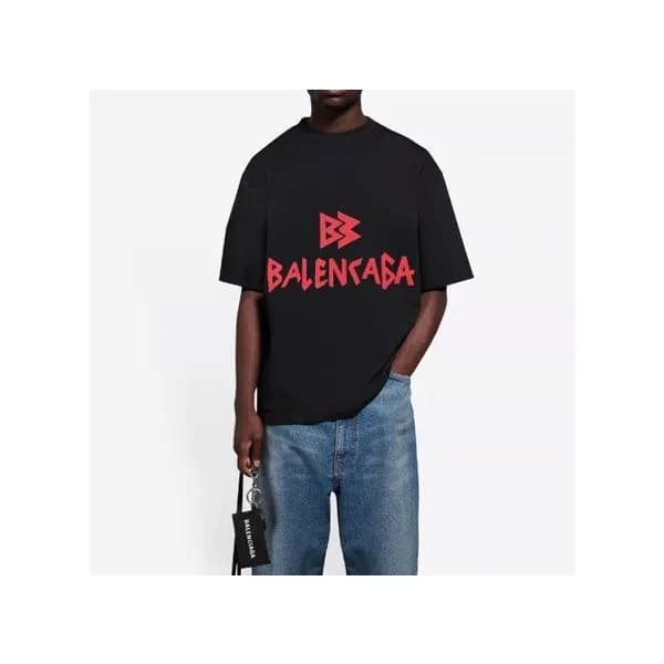발렌시아가 남성 블랙 크루넥 반팔티 - Mens Black Tshirts - bal0141… - 1