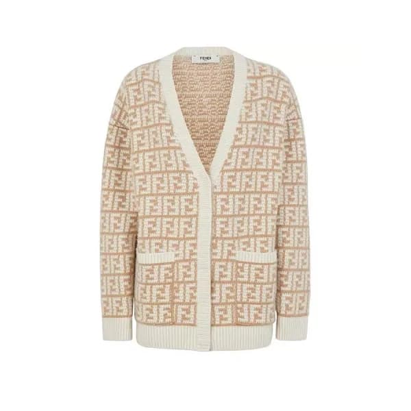 펜디 남/녀 브이넥 베이지 가디건 - Fendi Unisex Beige Cardigan -… - 1