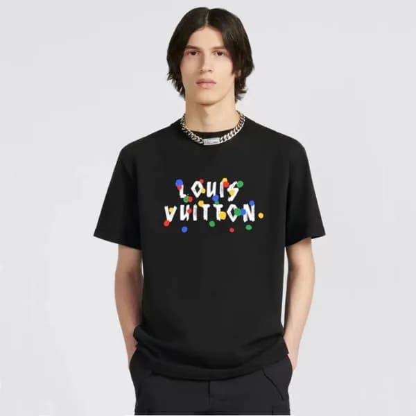 루이비통 남성 블랙 크루넥 반팔티 - Louis vuitton Mens Black Shor… - 1