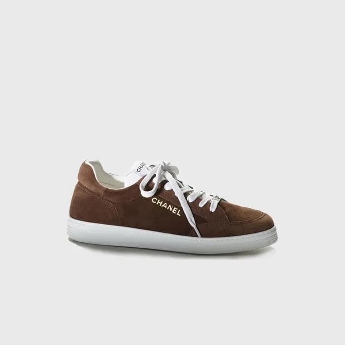 샤넬 남/녀 카프스킨 스웨이드 브라운 스니커즈 - Chanel Unisex Brown S… - 1