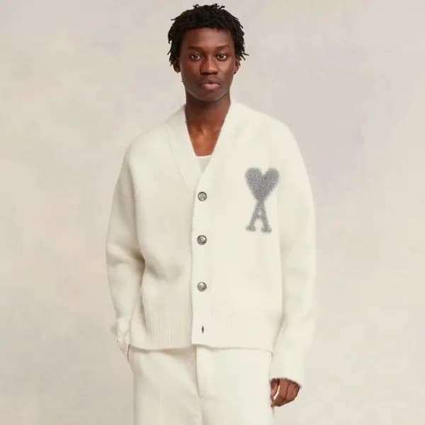 아미 남/녀 아이보리 브이넥 가디건 - Ami Unisex Ivory Cardigan - … - 1
