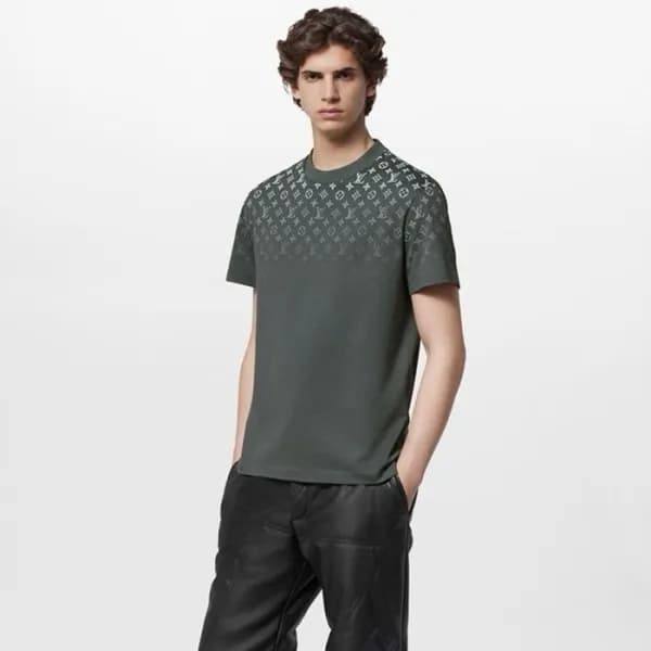 루이비통 남성 그레이 반팔 티셔츠 - Louis vuitton Mens Gray Tshir… - 1