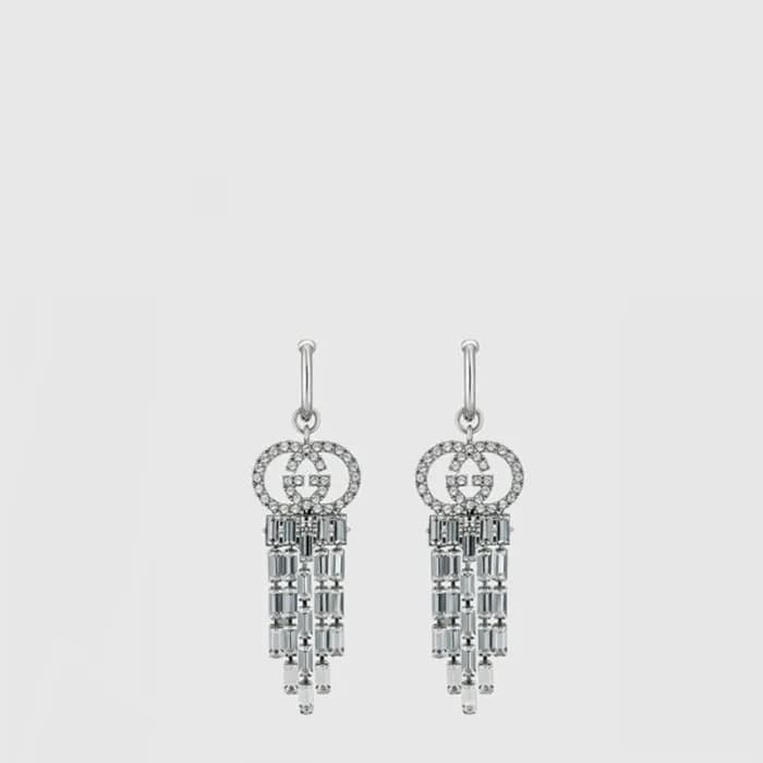 구찌 여성 인터로킹 G 크리스털 후프 이어링 - Gucci Womens Interlocking G Crystal Hoop Earring - acc10925x - 1
