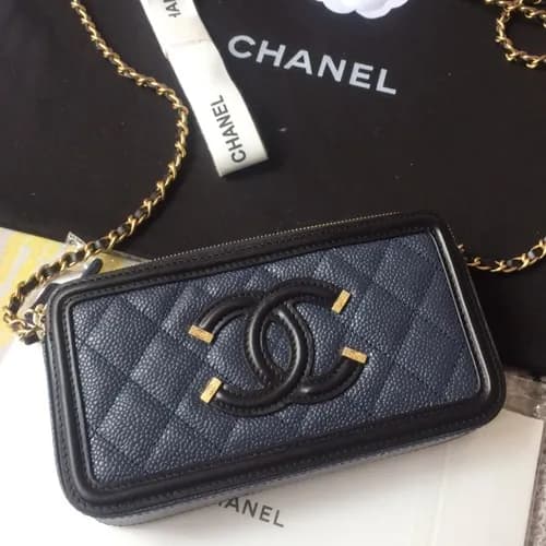 Chanel 2019 Leather Double Zip Chain Shoulder Bag … - 1