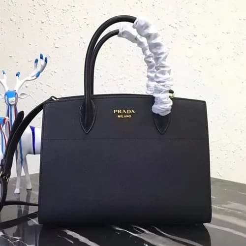 Prada 2019 Bibliothque Leather Tote Shoulder Bag,3… - 1