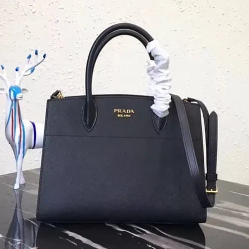 Prada 2019 Bibliothque Leather Tote Shoulder Bag,3… - 1