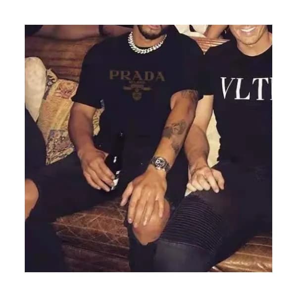 Prada Mens Basic Logo Short Sleeved Tshirts Black… - 1