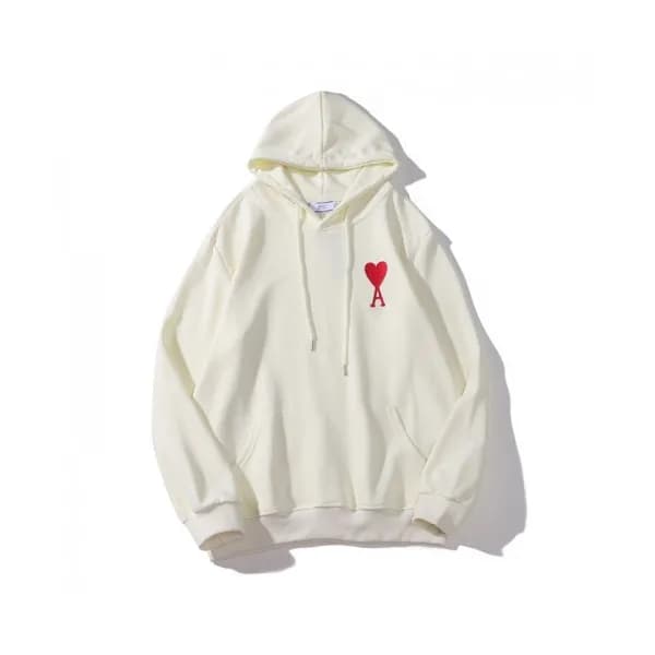 Ami Mens Logo Casual Cotton Hoodie Ivory - 아미 202… - 1