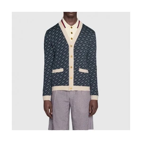 Gucci Womens Trendy V-neck Cardigan Navy - 구찌 2021… - 1