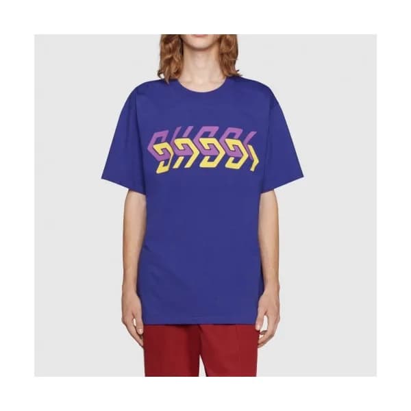 Gucci Unisex Logo Short Sleeved Tshirts Blue - 구찌… - 1
