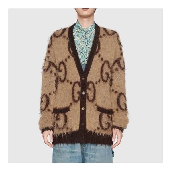 구찌 남/녀 브이넥 브라운 양면 가디건 - Unisex Brown Cardigan - gu… - 1