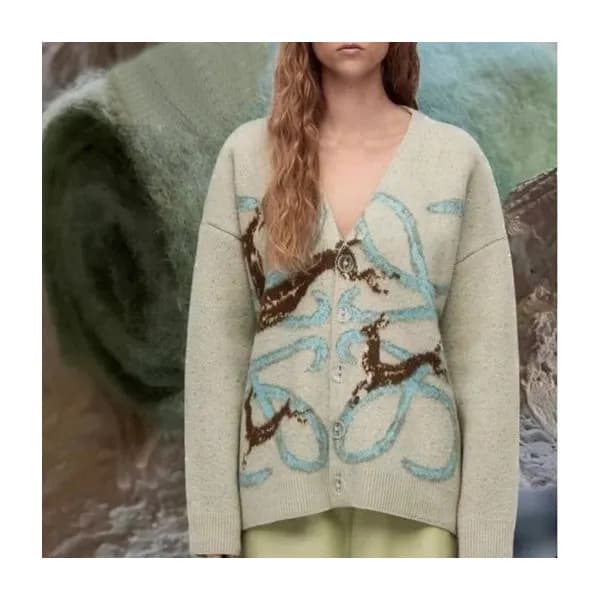 로에베 여성 블루 브이넥 가디건 - Loewe Womens Blue Cardigan - l… - 1
