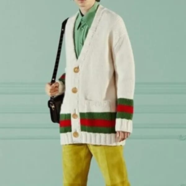 구찌 남/녀 브이넥 화이트 가디건 - Gucci Unisex White Cardigan -… - 1