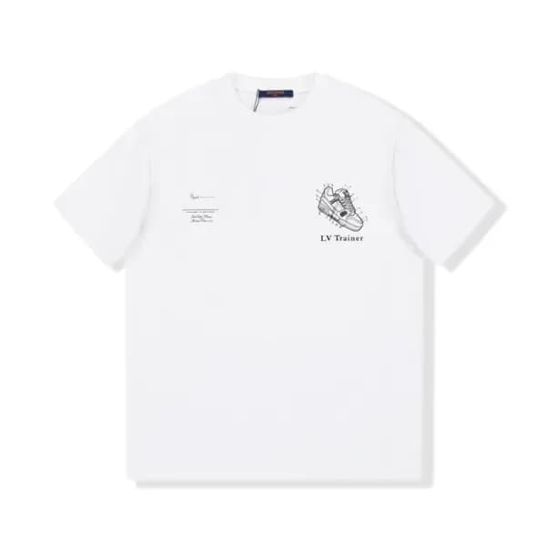 루이비통 남성 화이트 크루넥 반팔티 - Louis vuitton Mens White Sho… - 1