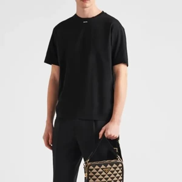 프라다 남성 블랙 크루넥 반팔티 - Prada Mens Black Short sleeved… - 1