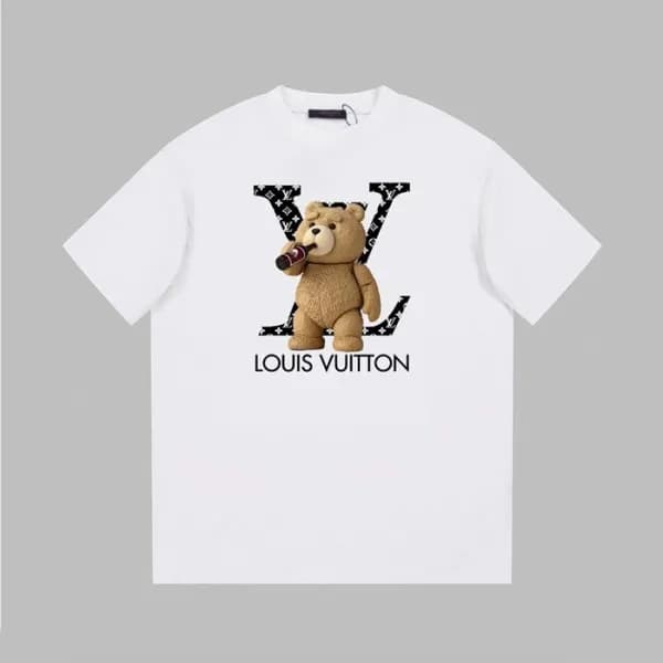 루이비통 남성 화이트 크루넥 반팔티 - Louis vuitton Mens White Sho… - 1